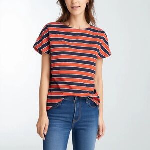J. Crew Red and Blue Striped Silk Top 100% Silk